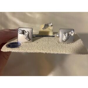 Vintage Sterling Cuff Links Tie Tack Set Lady's Hand